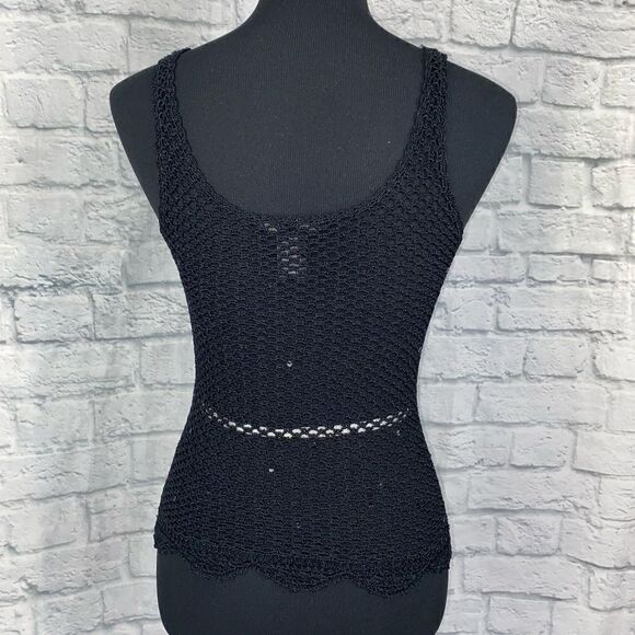 The limited hand knit scoopneck fitted tank w/sequins all black sz medium women - Picture 9 of 9